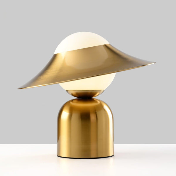 modern gold white glass disc table lamp