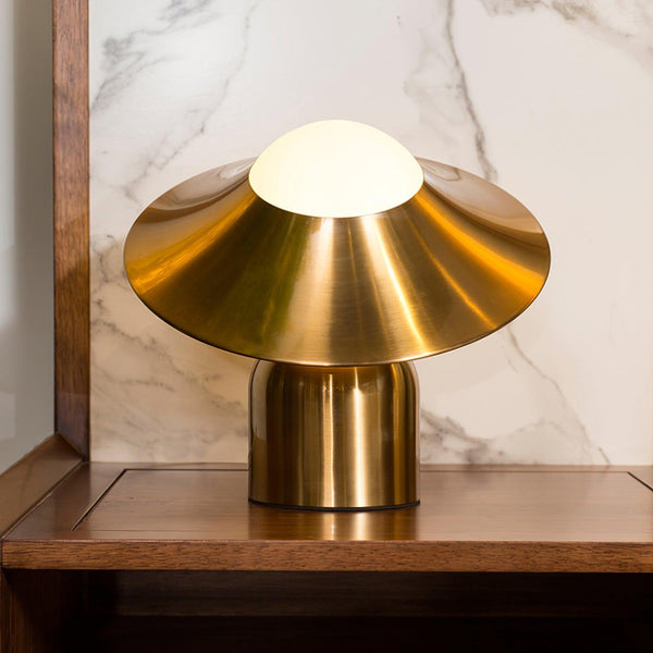 modern gold white glass disc table lamp