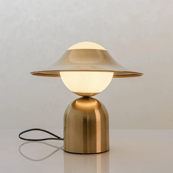 modern gold white glass disc table lamp