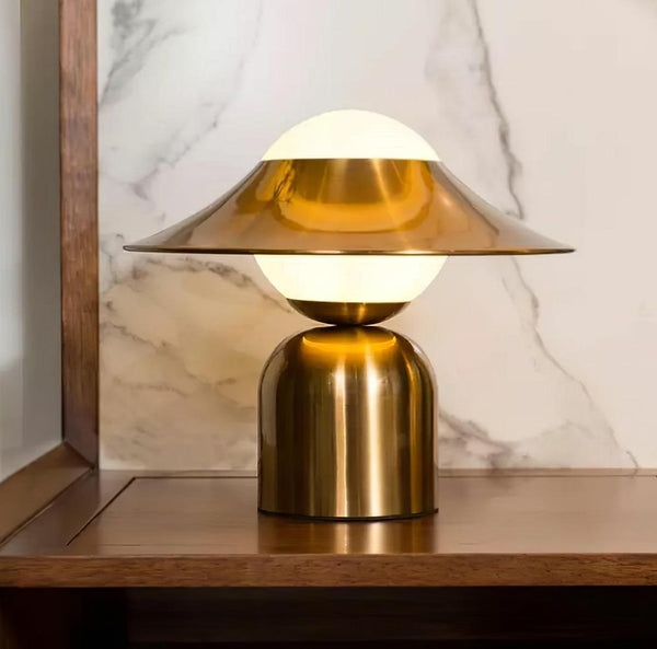 modern gold white glass disc table lamp