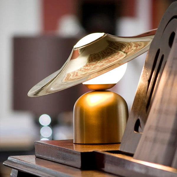 modern gold white glass disc table lamp