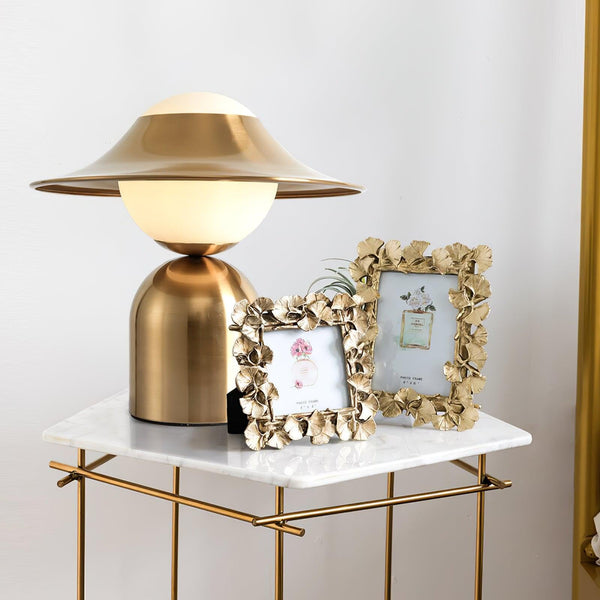 modern gold white glass disc table lamp