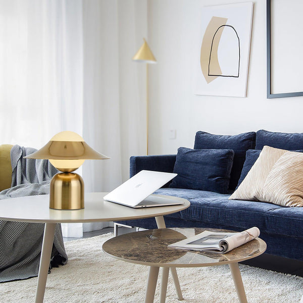 modern gold white glass disc table lamp