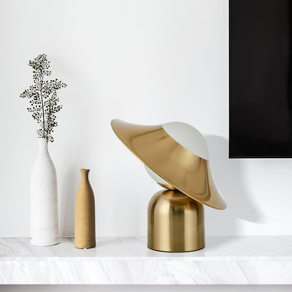 modern gold white glass disc table lamp