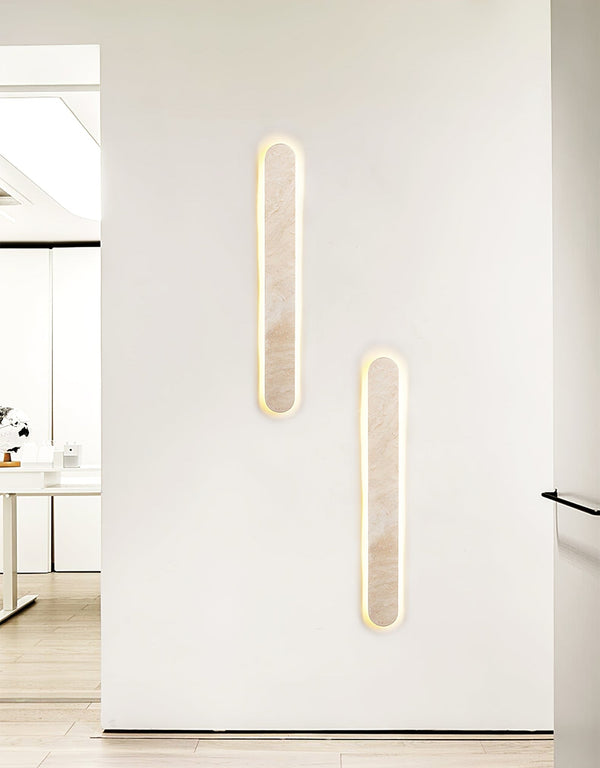 modern honed yellow travertine sculptural led wall sconce