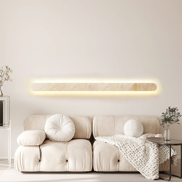 modern honed yellow travertine sculptural led wall sconce