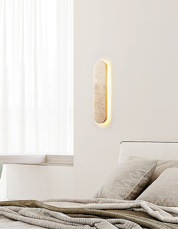 modern honed yellow travertine sculptural led wall sconce