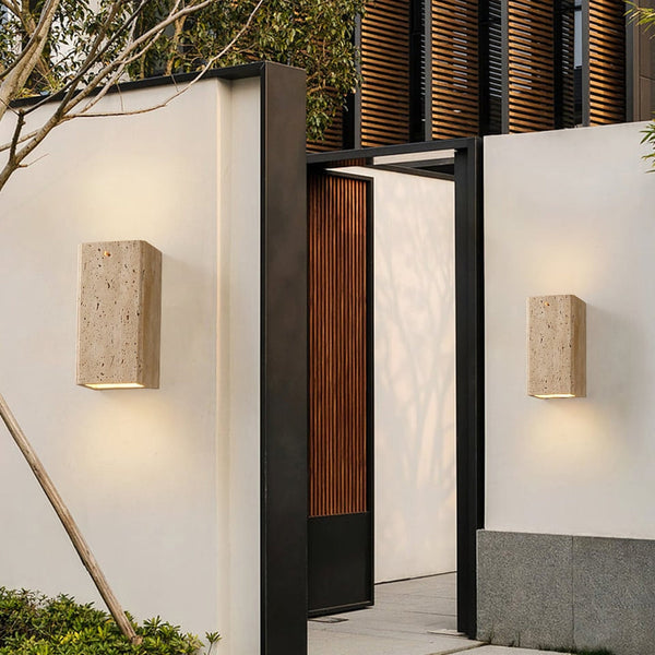 modern light khaki travertine outdoor wall light