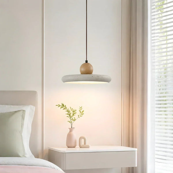 modern natural oak travertine disc pendant light