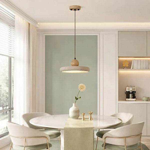 modern natural oak travertine disc pendant light