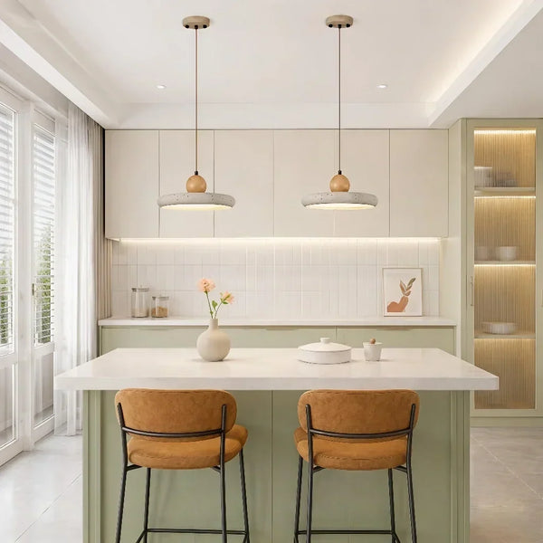 modern natural oak travertine disc pendant light