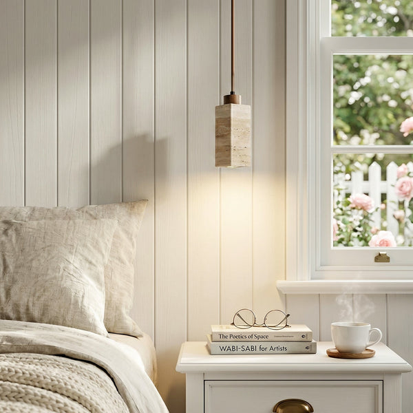 modern natural travertine stone mini pendant light for bedside