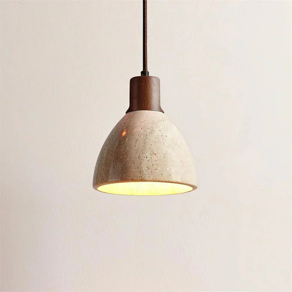 modern natural travertine wood dome pendant light