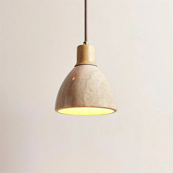 modern natural travertine wood dome pendant light