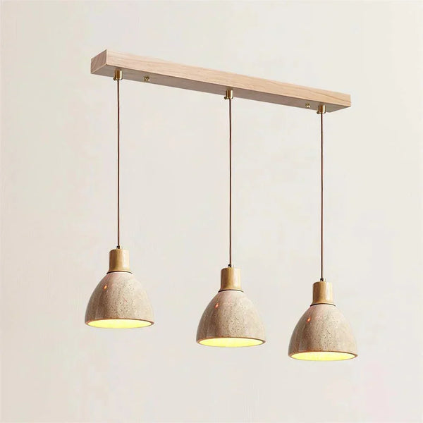 modern natural travertine wood dome pendant light