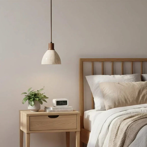 modern natural travertine wood dome pendant light