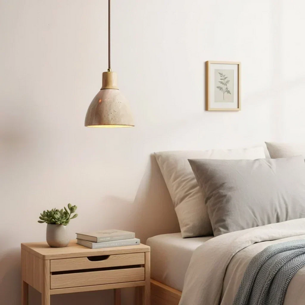 modern natural travertine wood dome pendant light
