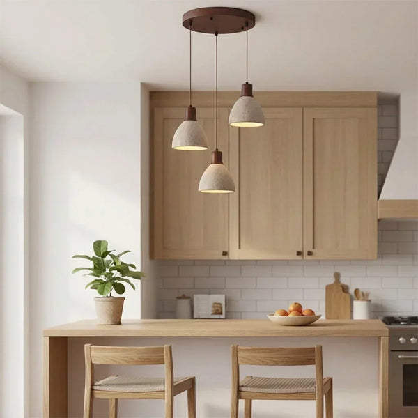 modern natural travertine wood dome pendant light