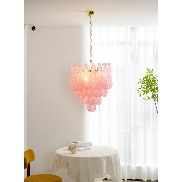 modern pink glass copper chandelier