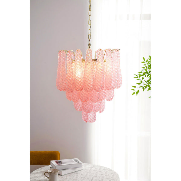 modern pink glass copper chandelier