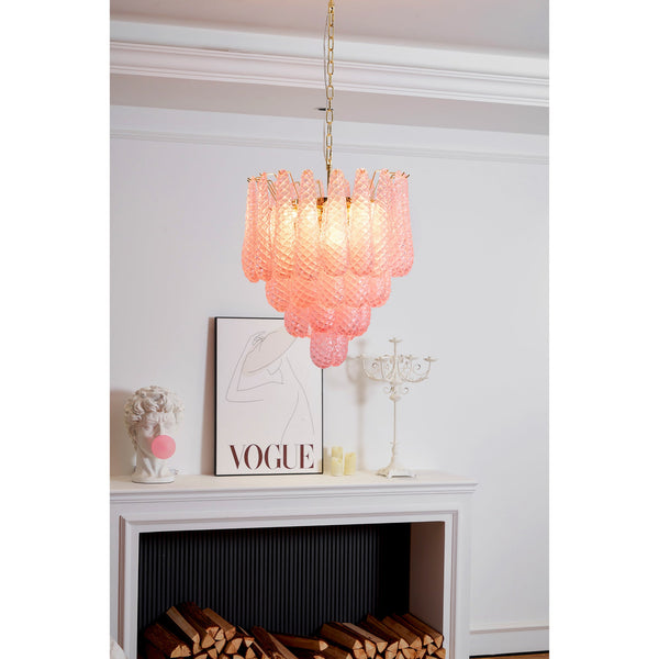 modern pink glass copper chandelier