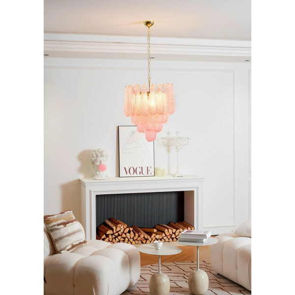 modern pink glass copper chandelier