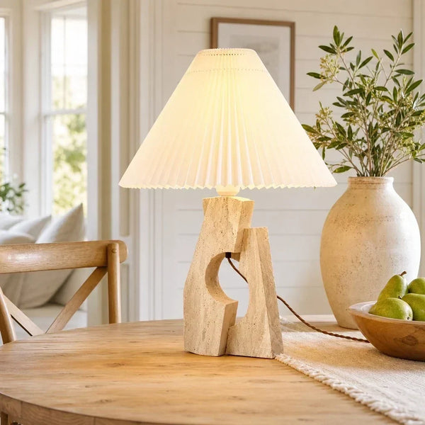 modern pleated travertine fabric table lamp