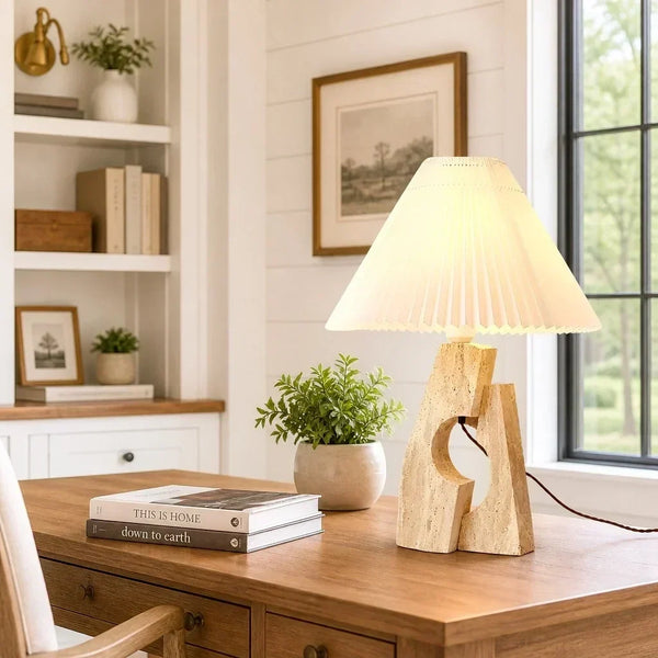 modern pleated travertine fabric table lamp