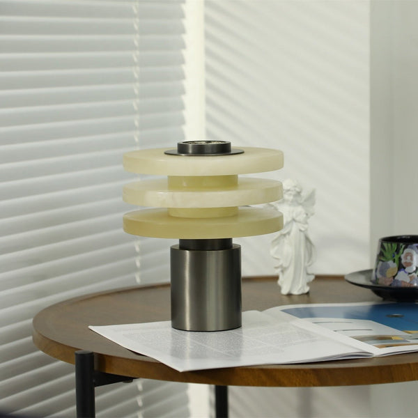 modern silver alabaster tiered obelisk table lamp