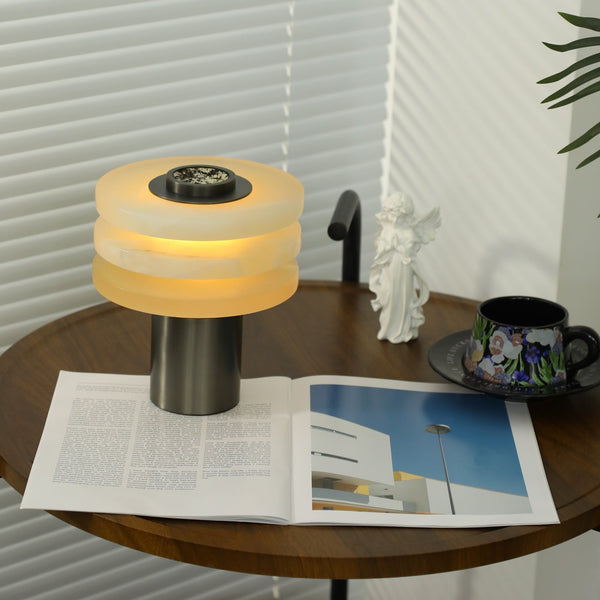 modern silver alabaster tiered obelisk table lamp