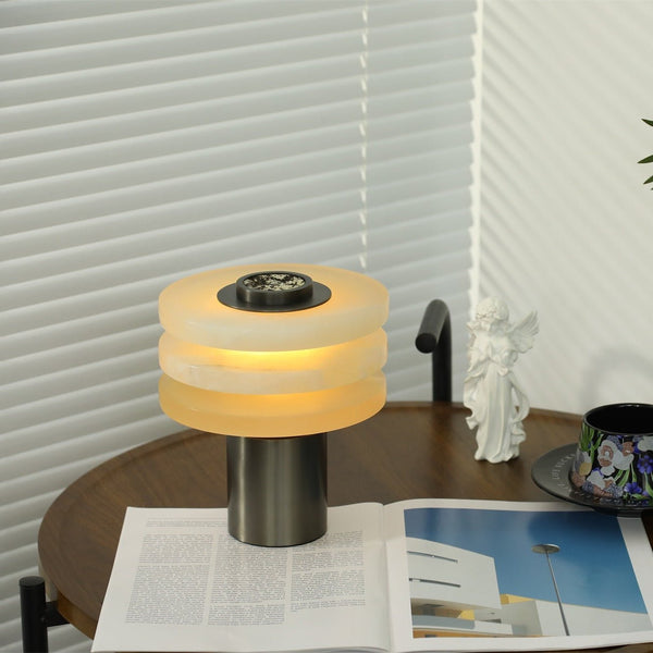 modern silver alabaster tiered obelisk table lamp