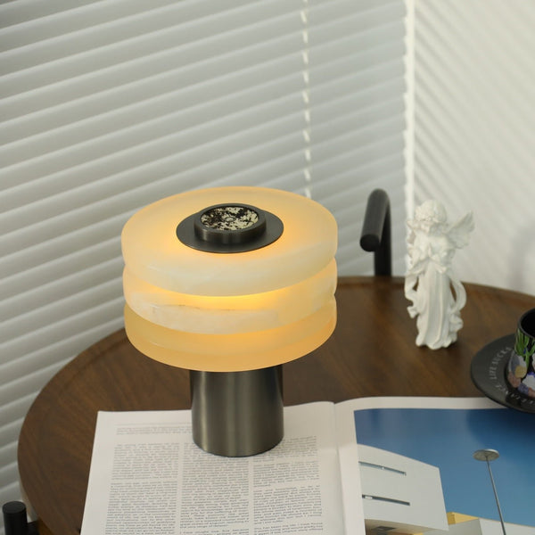 modern silver alabaster tiered obelisk table lamp