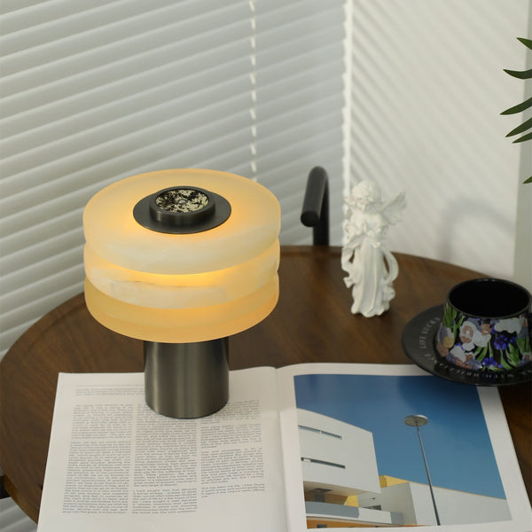 modern silver alabaster tiered obelisk table lamp