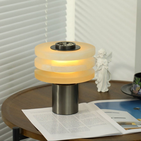 modern silver alabaster tiered obelisk table lamp
