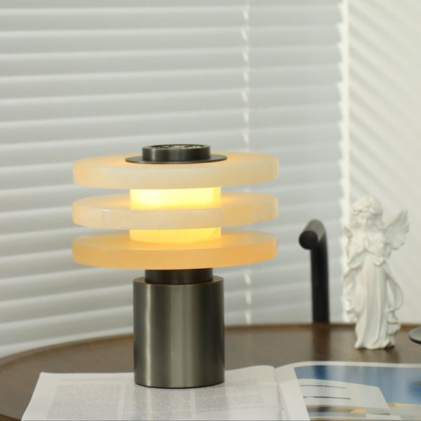 modern silver alabaster tiered obelisk table lamp