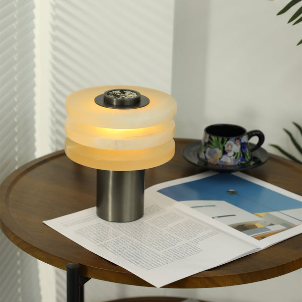 modern silver alabaster tiered obelisk table lamp