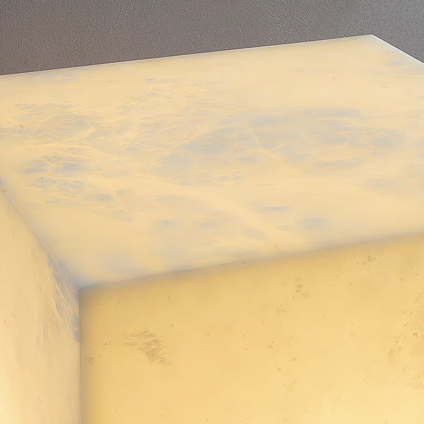 modern snow white natural alabaster cube table lamp