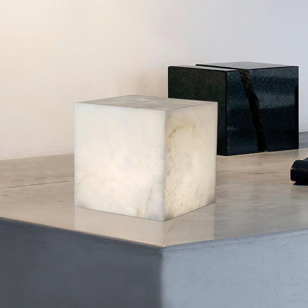 modern snow white natural alabaster cube table lamp