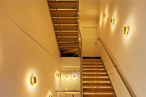 modern steel disc wall lamp with integrated led
