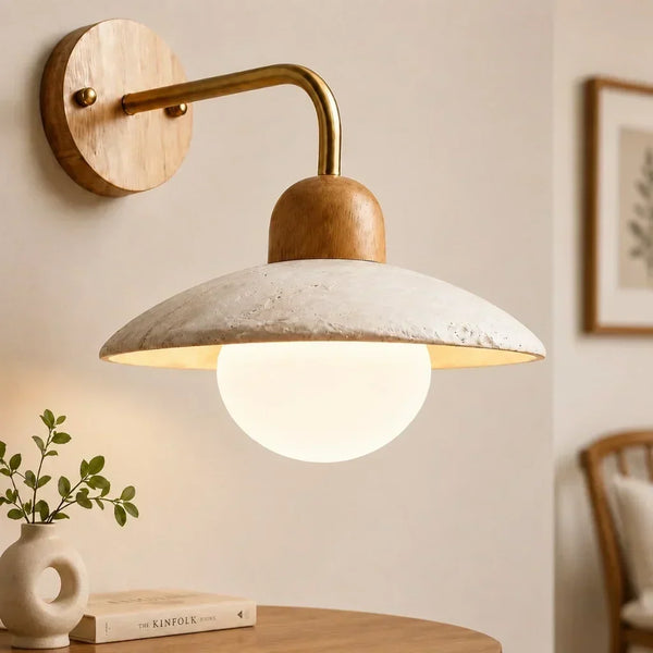 modern travertine disc wall sconce black gold