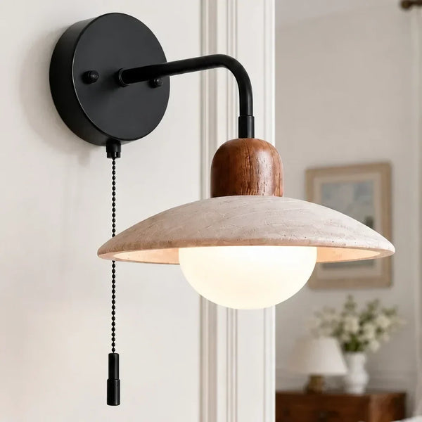 modern travertine disc wall sconce black gold