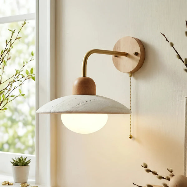 modern travertine disc wall sconce black gold