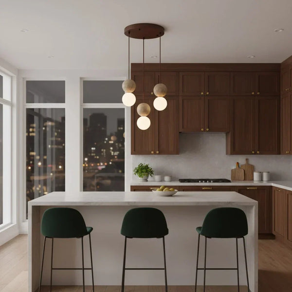 modern travertine frosted glass globe pendant light
