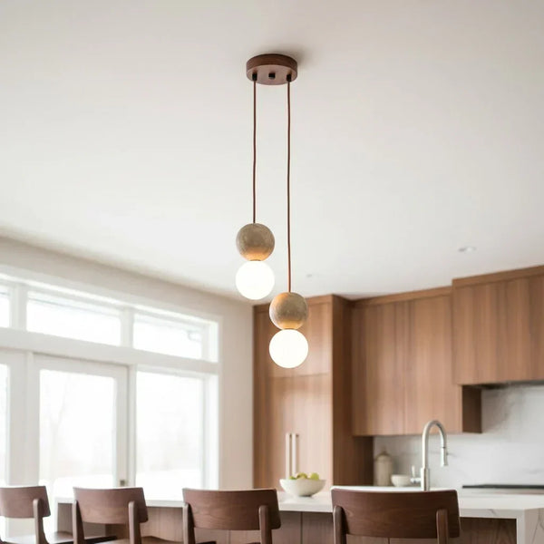 modern travertine frosted glass globe pendant light