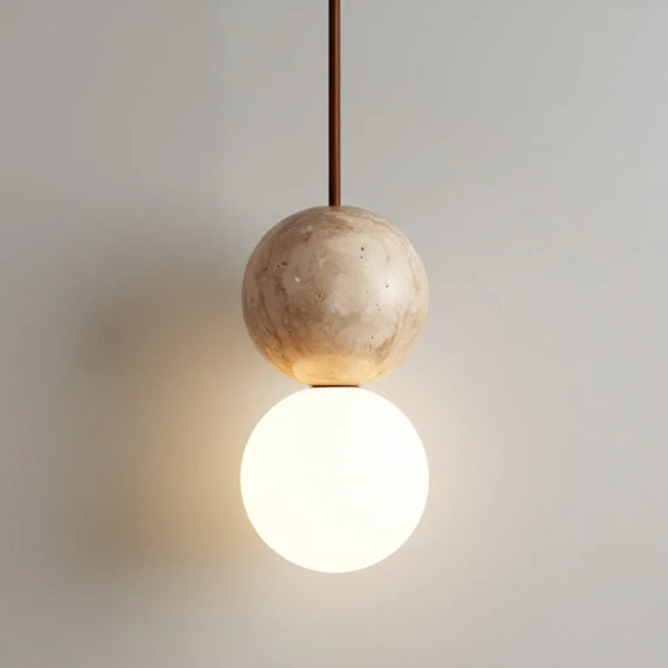 modern travertine frosted glass globe pendant light