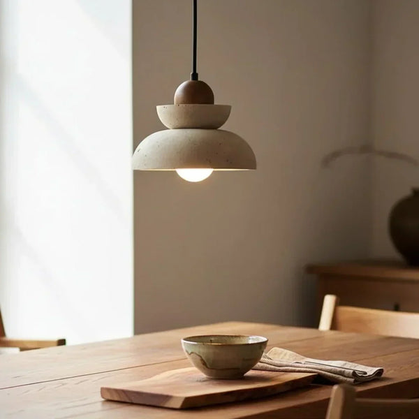 modern travertine walnut multi light pendant lamp