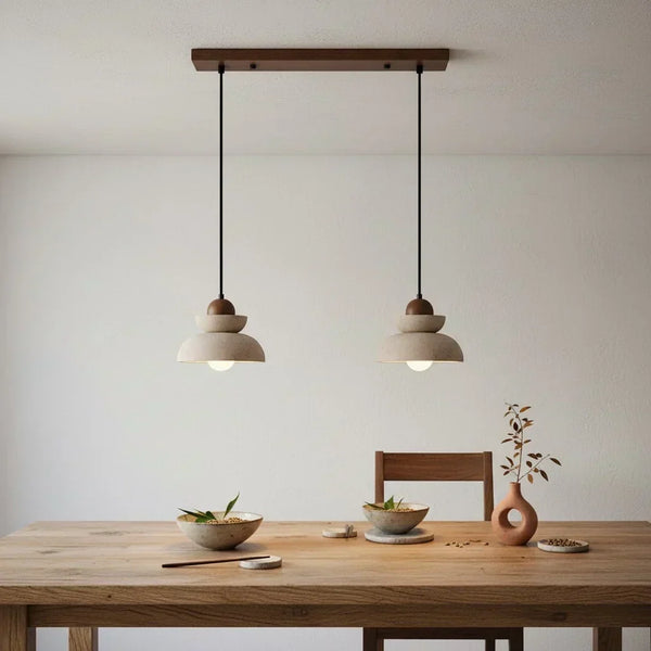 modern travertine walnut multi light pendant lamp