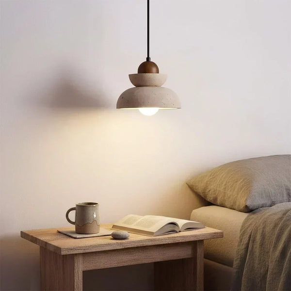 modern travertine walnut multi light pendant lamp