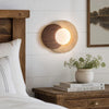 modern travertine wood double globe wall sconce