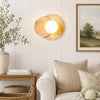 modern travertine wood double globe wall sconce